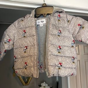 Adorable gap baby Minnie puffer with bow on hood
